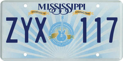 MS license plate ZYX117