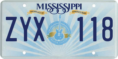 MS license plate ZYX118