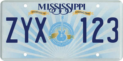 MS license plate ZYX123