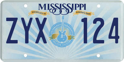 MS license plate ZYX124