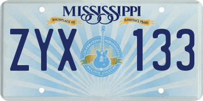 MS license plate ZYX133
