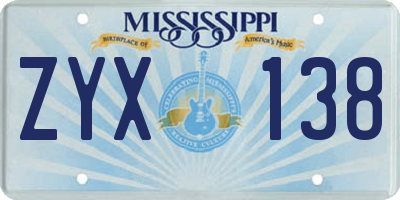 MS license plate ZYX138