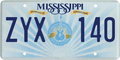 MS license plate ZYX140