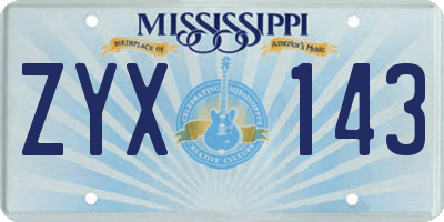 MS license plate ZYX143
