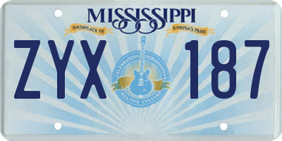 MS license plate ZYX187
