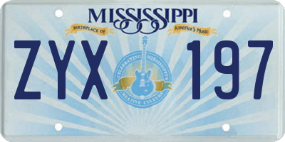 MS license plate ZYX197