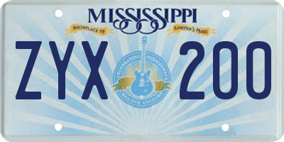 MS license plate ZYX200
