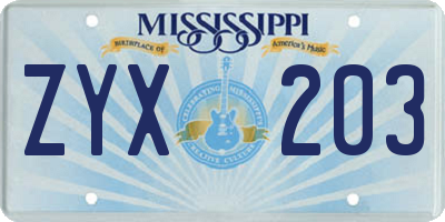 MS license plate ZYX203
