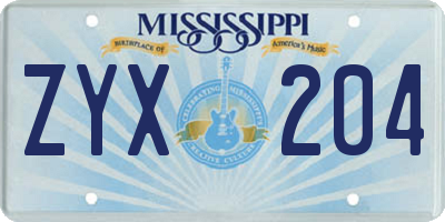 MS license plate ZYX204