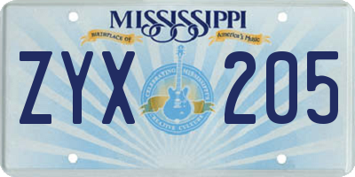MS license plate ZYX205