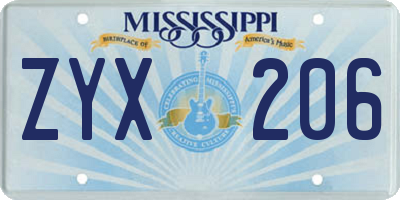 MS license plate ZYX206