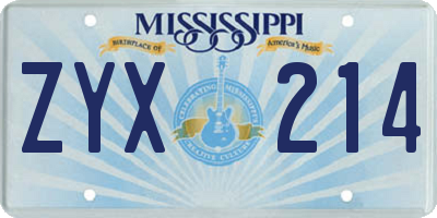 MS license plate ZYX214