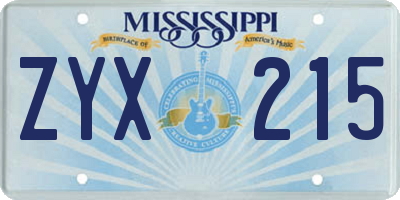 MS license plate ZYX215