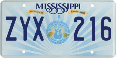 MS license plate ZYX216