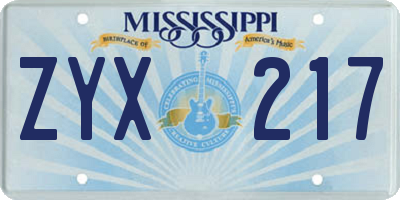 MS license plate ZYX217
