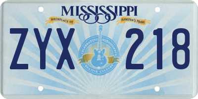MS license plate ZYX218