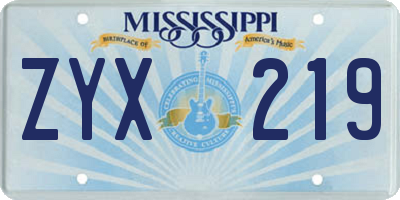 MS license plate ZYX219