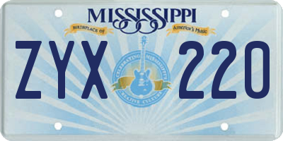 MS license plate ZYX220