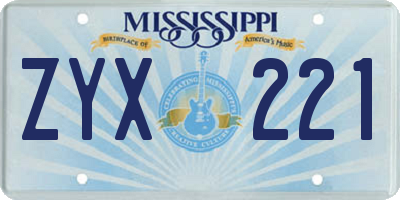 MS license plate ZYX221