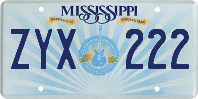 MS license plate ZYX222