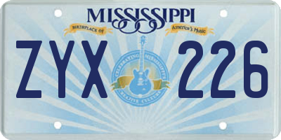 MS license plate ZYX226