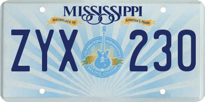 MS license plate ZYX230