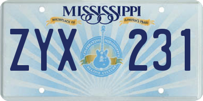 MS license plate ZYX231