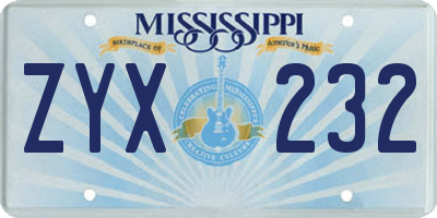 MS license plate ZYX232