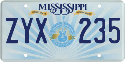 MS license plate ZYX235