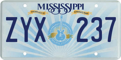 MS license plate ZYX237