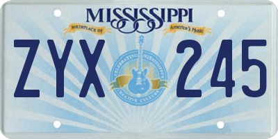 MS license plate ZYX245