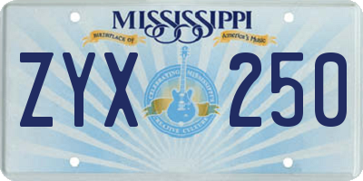 MS license plate ZYX250