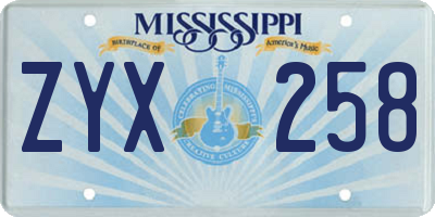 MS license plate ZYX258