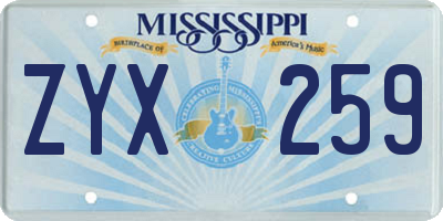 MS license plate ZYX259