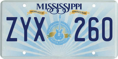 MS license plate ZYX260