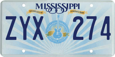 MS license plate ZYX274