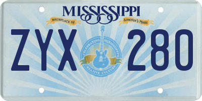 MS license plate ZYX280