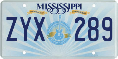 MS license plate ZYX289