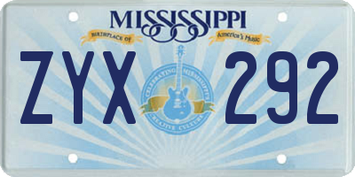 MS license plate ZYX292