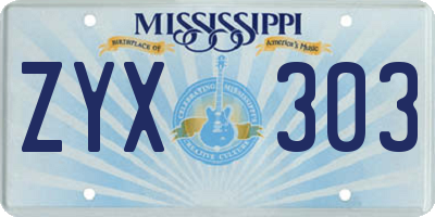 MS license plate ZYX303