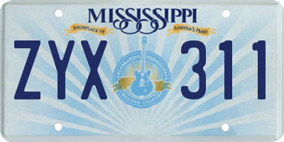 MS license plate ZYX311