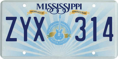 MS license plate ZYX314