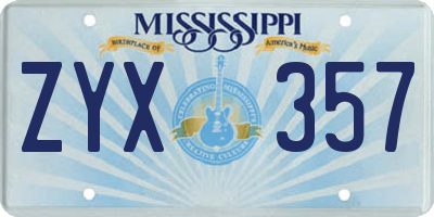 MS license plate ZYX357