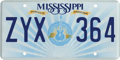 MS license plate ZYX364