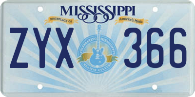 MS license plate ZYX366