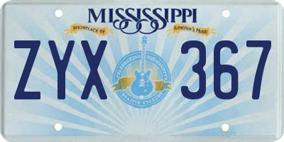MS license plate ZYX367