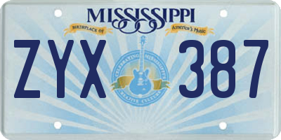 MS license plate ZYX387