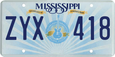 MS license plate ZYX418