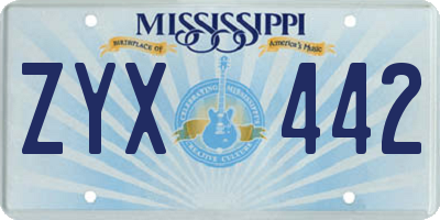 MS license plate ZYX442