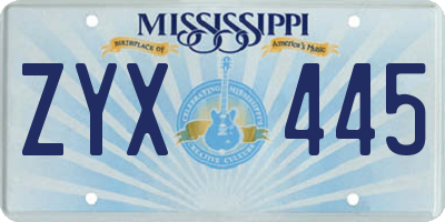 MS license plate ZYX445
